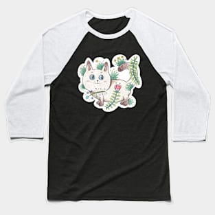 Cute White Cate with Blue Eyes Baseball T-Shirt